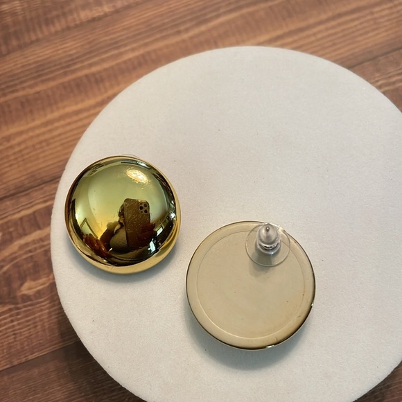 Gold Button Stud Earrings - Picture 9 of 13